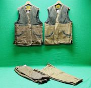 TWO SETS GENTLEMANS HUCKLECOAT TWEED WAISTCOAT SIZE 44 AND MATCHING BREECHES SIZE 40 PLUS