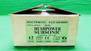 250 X HUSHPOWER SUBSONIC 12 GAUGE 32 GRM 6 SHOT FIBRE CARTRIDGES - (TO BE COLLECTED IN PERSON BY