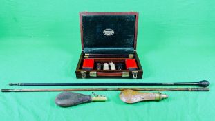 A GROUP OF CLEANING ACCESSORIES TO INCLUDE WOODEN CASED PARKER-HALE 12 GAUGE SET,