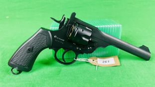 A BOXED AS NEW WEBLEY MKVI 6MM Co2 SERVICE REVOLVER WITH PAPERWORK - (ALL GUNS TO BE INSPECTED AND