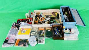 TWO BOXES OF VARIOUS GUN TOOL ACCESSORIES INCLUDING SCREWDRIVERS, PLIERS, SNAP CAPS,