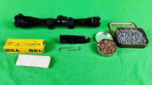 A SMALL GROUP OF AIR GUN ACCESSORIES TO INCLUDE BOXED BSA RS1 SIGNET,