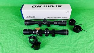 HAWKE SPORT HD 3-9X40 MIL DOT RIFLE SCOPE BOXED WITH MOUNTS + 1 OTHER 3-9X32 SCOPE WITH MOUNTS