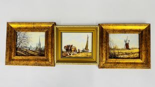 A GROUP OF 3 ORIGINAL FRAMED OIL ON BOARDS, RURAL SCENES BEARING SIGNATURE K.W. HASTINGS.
