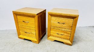 PAIR MODERN SOLID LIGHT OAK TWO DRAWER BEDSIDE CHESTS, W 50 X D 40 X H 62CM.