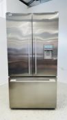 FISHER & PAYKEL STAINLESS STEEL AMERICAN STYLE FRIDGE FREEZER, W 90CM - SOLD AS SEEN.