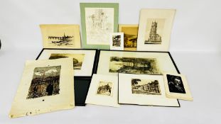 A GROUP OF MOSTLY UNFRAMED WORKS TO INCLUDE PRINTS AND ETCHINGS BY VARIOUS ARTISTS SUCH AS DAVID