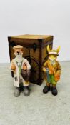 TWO RESIN ANIMAL FIGURES TO INCLUDE HUNTING FOX AND HUNTING RABBIT + VINTAGE TYPE STORAGE BOX.