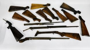A COLLECTION OF VINTAGE AIR GUN STOCKS AND MECHANISMS INCLUDING BSA.