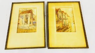 A PAIR OF FRAMED AND MOUNTED WATERCOLOURS TO INCLUDE AN EXAMPLE DEPICTING 