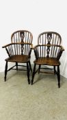 PAIR ELM WINDSOR ARM CHAIRS C1820.