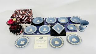 A GROUP OF BLUE WEDGWOOD JASPER WARE,