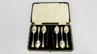 A CASED SET OF SIX SILVER HANOVARIAN TEASPOONS WITH SUGAR NIPS, BIRMINGHAM 1931 BY BARKER BROS.
