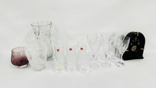 A GROUP OF MIXED GLASS TO INCLUDE BOXED SET OF 6 RCA HI BALL TUMBLERS,