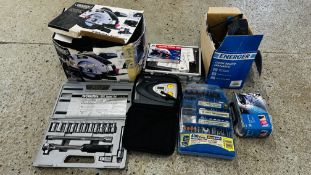 A BOX CONTAINING PROMAX 18 VOLT ROTARY TOOL KIT, A ROTACRAFT HOBBY ACCESSORY KIT,