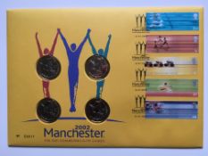 COIN COVERS: 2002 COMMONWEALTH GAMES ROYAL MINT COVER NO. 411 WITH 4 X £2 COINS.