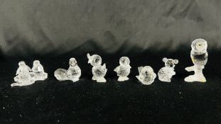 6 X SWAROVSKI CRYSTAL CABINET ORNAMENTS TO INCLUDE BABY PENGUINS 7661 000 003, OWL 7621 000 003,