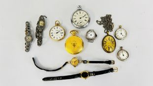 COLLECTION OF WATCHES, SOME SILVER CASED, INCLUDING A MASONIC POCKET WATCH ETC.