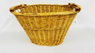 A WICKER TWO HANDLED BASKED W 65 X H 38 X D 50CM.