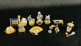 7 X SWAROVSKI CRYSTAL CLASSICS MINIATURE COLLECTIBLES TO INCLUDE A TYPEWRITER, CAKE, PHONE,