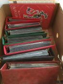 STAMPS: BOX WITH GB IN SG ALBUM, PLUS GB AND IRELAND FIRST DAY COVERS IN SEVEN ALBUMS.
