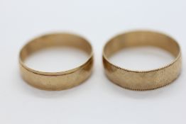 TWO 9CT GOLD WEDDING BANDS, SIZE U/V & V/W.