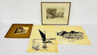 A SEPIA DRAWING OF THE TOLHOUSE GREAT YARMOUTH AND OTHER LOCAL WORKS.