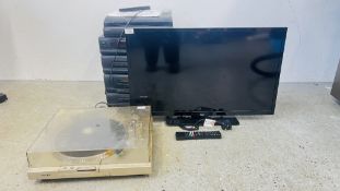 A SONY HI-FI SYSTEM AND A SONY DIRECT DRIVE STEREO TURNTABLE SYSTEM PS-T15 AND A BUSH 32 INCH TV,