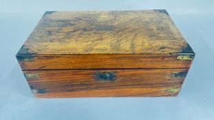 ANTIQUE BURR WALNUT FINISH WRITING SLOPE - W 40 D 23.5 H 15CM.