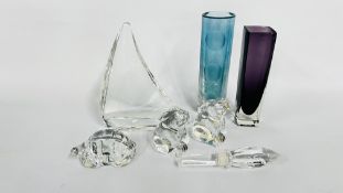 3 X BACCARAT ANIMAL CRYSTAL PAPERWEIGHTS, KATE SPADE VASE, STUART CRYSTAL STOPPER ETC.