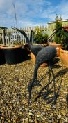 TWO METALCRAFT GARDEN STORK ORNAMENTS.