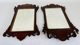 PAIR OF GEORGIAN MAHOGANY FRET MIRRORS H 65CM X W 39CM.