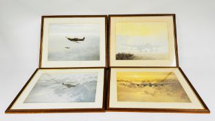 A SET OF 4 FRAMED AND MOUNTED AIRCRAFT PRINTS 44CM X 53CM.