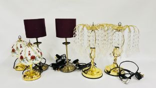 3 PAIRS OF TABLE LAMPS, TO INCLUDE CHANDELIER TYPE - SOLD AS SEEN.