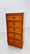 RETRO TEAK FINISH 5 DRAWER TOWER CHEST W 51CM X H 103CM X D 46CM.