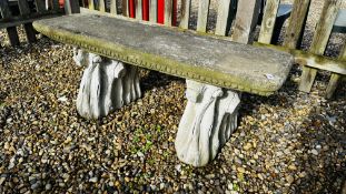 A STONEWORK WOODLAND DESIGN GARDEN BENCH, LENGTH 120CM.