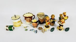 FOUR GOEBEL FIGURE COLLECTIBLES + THREE SMALL DOULTON CHARACTER JUGS TO INCLUDE 'OLD KING COLE',