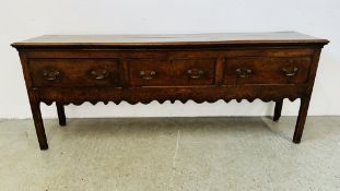 A GEORGE III OAK DRESSER, LATER HANDLES,