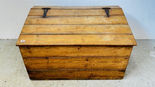 RECLAIMED WAXED PINE TRUNK WITH PITCHED TOP, W 108CM X D 64CM X H 69CM.