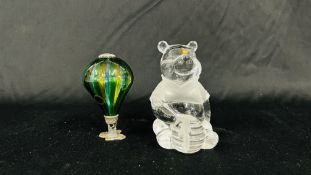 A DISNEY LENOX LEAD CRYSTAL WINNIE THE POOH ORNAMENT ALONG WITH A MURANO GLASS HOT AIR BALLOON.