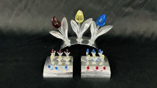 A SWAROVSKI CRYSTAL 3 X FLOWER TULIP DISPLAY + TWO MINIATURE EXAMPLES EACH CONTAINING 9 TULIPS