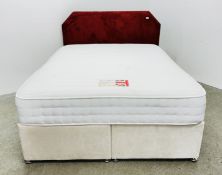 A KING SIZE DIVAN BED WITH BRITISH BED COMPANY MEMORY ORTHO 2000 MATTRESS & RED SUEDETTE PADDED