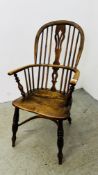 ASH & ELM WOOD WINDSOR ARM CHAR WITH CRINOLINE STRETCHER.