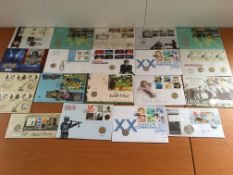 COIN COVERS: A SELECTION MAINLY ROYAL MINT COVERS BEARING 50p OR £2 COINS. (20).