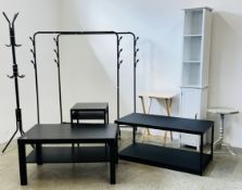 TWO CLOTHES RAILS AND BLACK METAL COAT STAND AND IKEA 