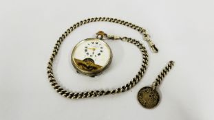 A VINTAGE SILVER 8 DAY POCKET WATCH MARKED 