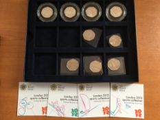 COINS: 2012 OLYMPIC 50p SILVER (4) EACH WITH ROYAL MINT CERTIFICATE, ROWING, SAILING,