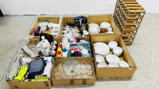 EIGHT BOXES CONTAINING TABLEWARE, OVEN WARE, GLASSWARE, KITCHEN ACCESSORIES, WEDGWOOD,