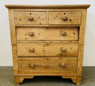 ANTIQUE WAXED PINE TWO OVER THREE CHEST OF DRAWERS W 92CM D 42CM H 101CM.