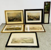 A GROUP OF 5 FRAMED VINTAGE PRINTS OF VARIOUS VIEWS TO INCLUDE SHEFFIELD FROM NORFOLK PARK,